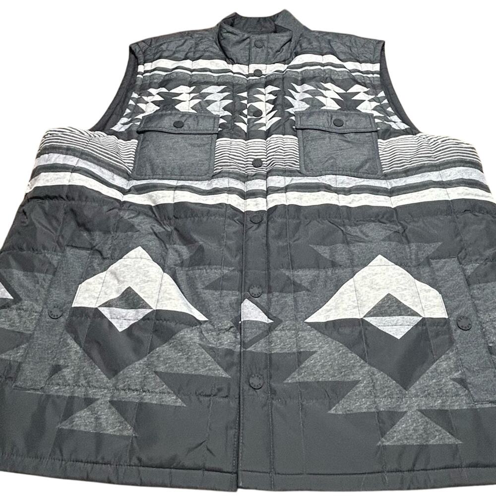 ROWN Geometric Patterned Black and Gray Vest Reversible